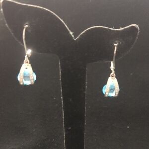 Silver Tone Clear Rhinestone Blue Crystal Dainty Drop Statement Earrings